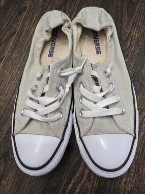 Converse Slip-On Low Top Canvas Sneakers in Light Beige and White